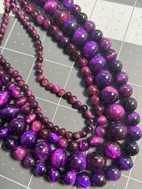 Set Dyed Purple Stone Tiger Eye Beads 10/8/6/4mm